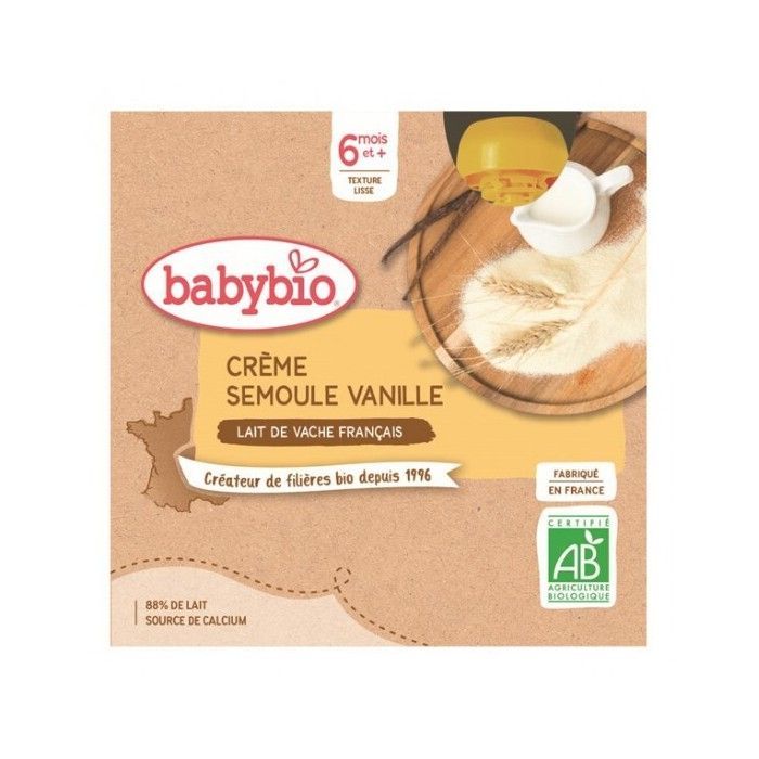 Crema de sémola Babybio sabor vainilla a partir de 6 meses, 4 sobres de 85 g
