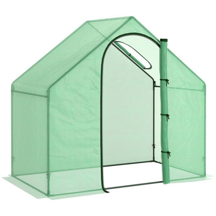 Invernadero de jardín - Outsunny - Balcón de lona reforzada de PE con puerta enrollable con cremallera - Acero - 180x100x168cm - Verde