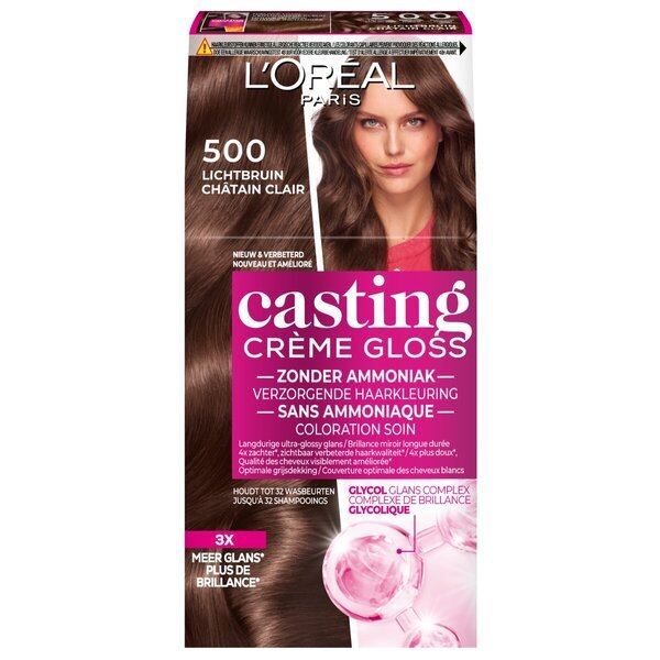 „L'Oréal Paris Casting Créme Gloss 500“ šviesiai rudi pusiau ilgalaikiai plaukų dažai