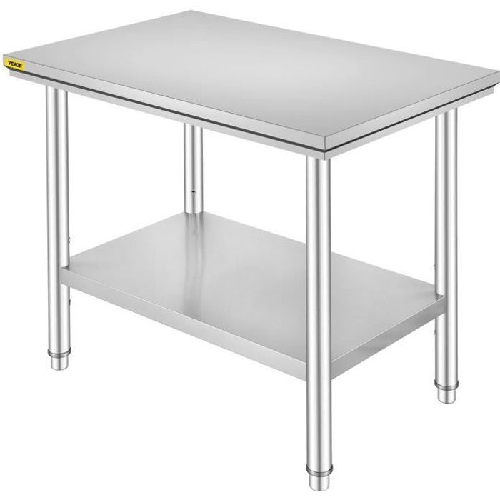 Mesa de trabajo de cocina de acero inoxidable - VEVOR - 60 x 90 x 80 cm - Capacidad de carga de 130 kg