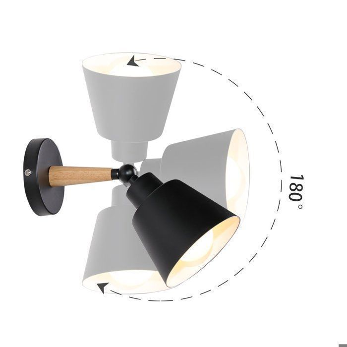 Applique Murale Vintage Industrielle Luminaire Plafonnier E27 en Métal Réglable Lampe Murale Interieur pour Chambre Restaurant Noir