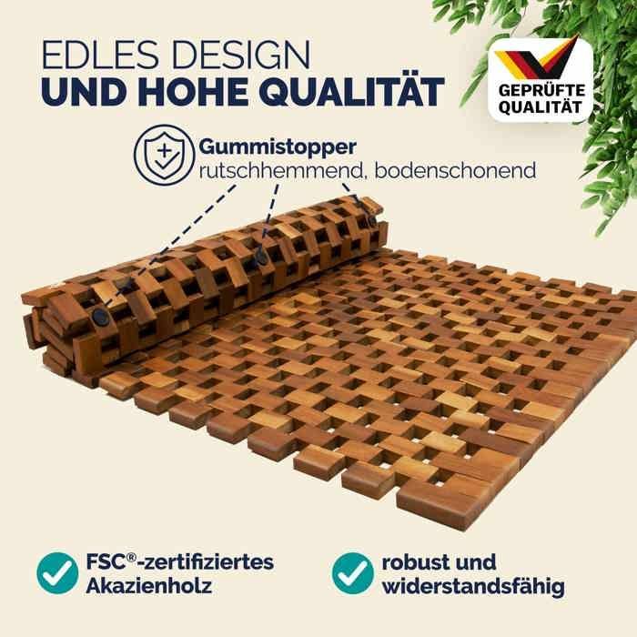 Tapis de salle de bain - tapis de sol antidérapant en bois d'acacia - 80 x 50 cm