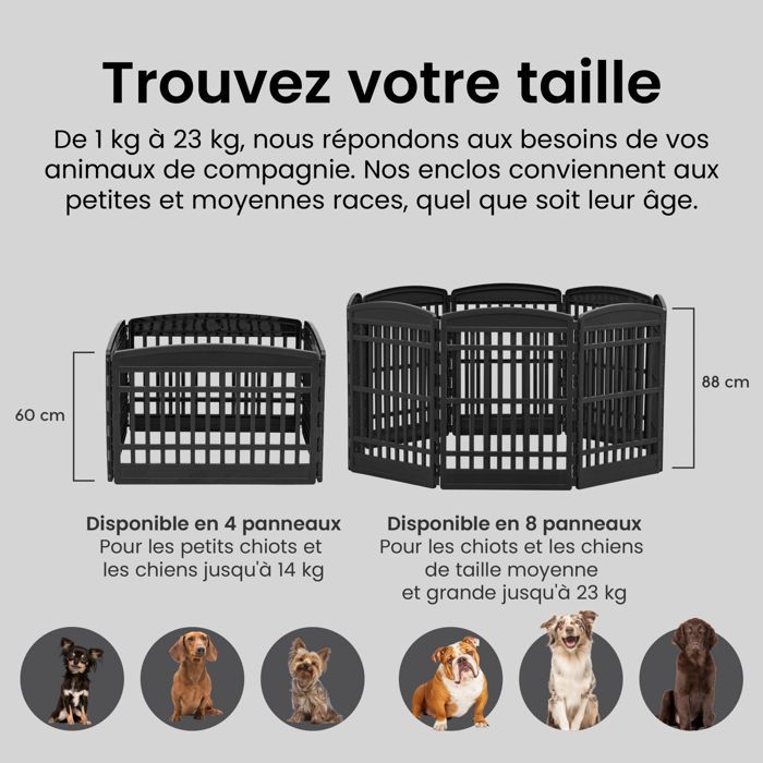 Iris Ohyama, Parc pour Chien Intérieur, Extérieur avec 8 Panneaux & Porte Verrouillable, H60cm, Noir, Cage, Enclos, Cloture...