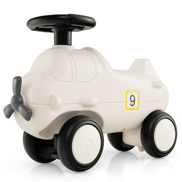 Coche de pedales infantil GOPLUS con forma de avión, volante flexible, asiento ancho, para niños de 18 a 72 meses, capacidad de carga de 45 kg, color beige.