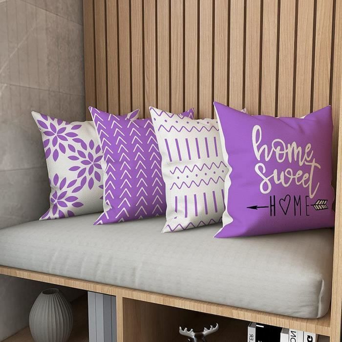 Federa - Resistente - Viola - 45x45 cm - 4 pezzi - Lino naturale - Stile contemporaneo