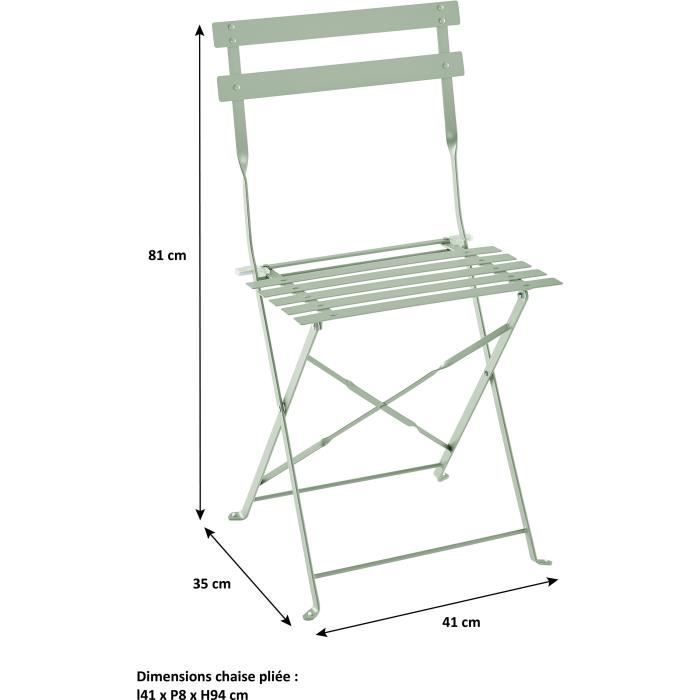 Conjunto de bistró ELORA - Conjunto de comedor de jardín - Mesa plegable de 60 cm + 2 sillas plegables - Acero con recubrimiento en polvo - Verde - Para 2 personas