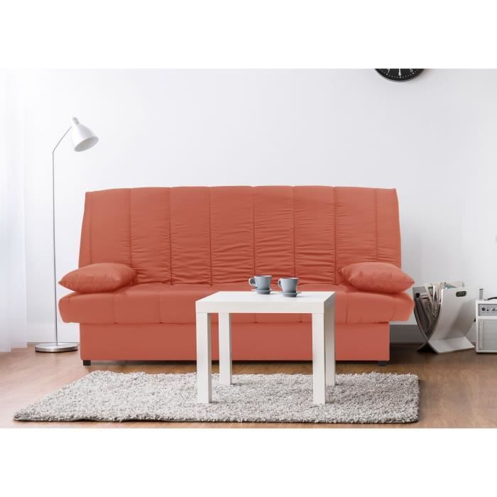 Divano letto a 3 posti con meccanismo click-clack - Tessuto 100% cotone, Terracotta - Stile contemporaneo - L 190 x P 92 cm - MILA