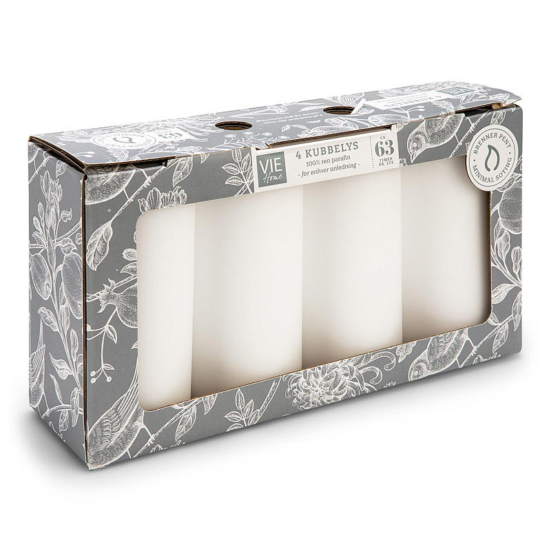 Vie Home Cube lichtset van 4 stuks, 63 uur brandtijd, 6,8 x 14 cm, wit