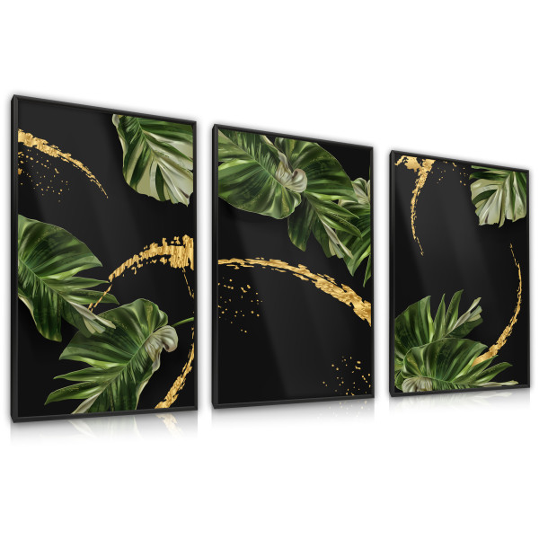 Zestaw 3x Plakat LIŚCIE TROPIKALNE Natura 3D 30x40cm
