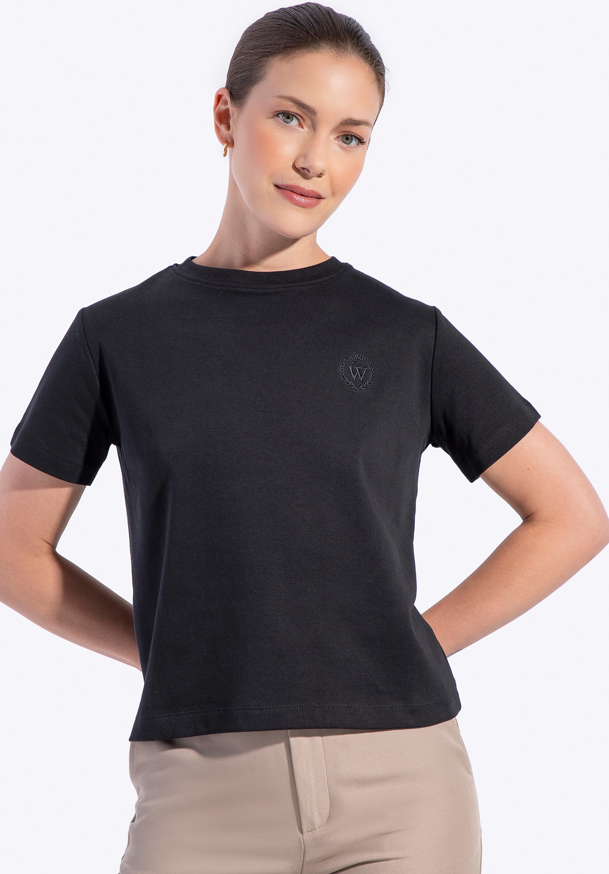 T-shirt damski z bawełny czarny