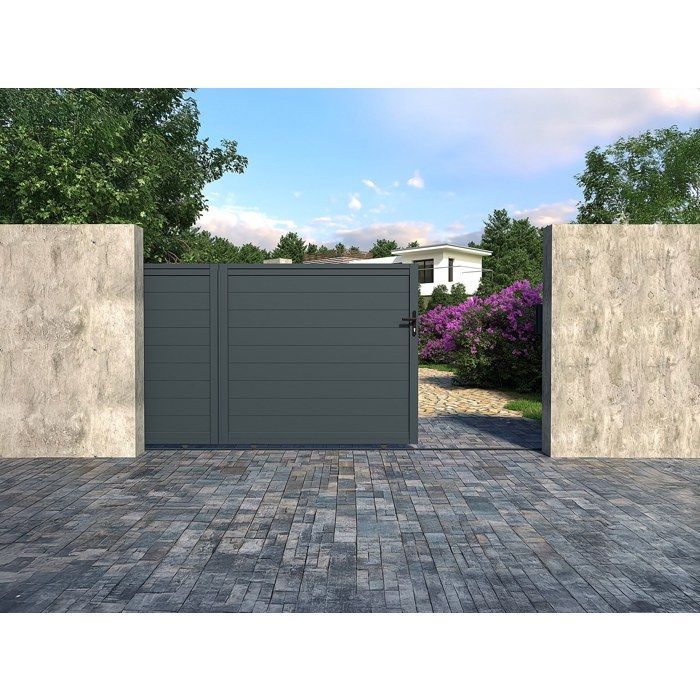 Puerta corredera eléctrica de aluminio macizo, 374 cm de ancho x 165 cm de alto, color antracita - NAZARIO