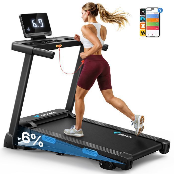 Tapis roulant pieghevole – MERACH – Velocità massima 12 km/h – Inclinazione 6% – Connettività App/Bluetooth – Schermo LED