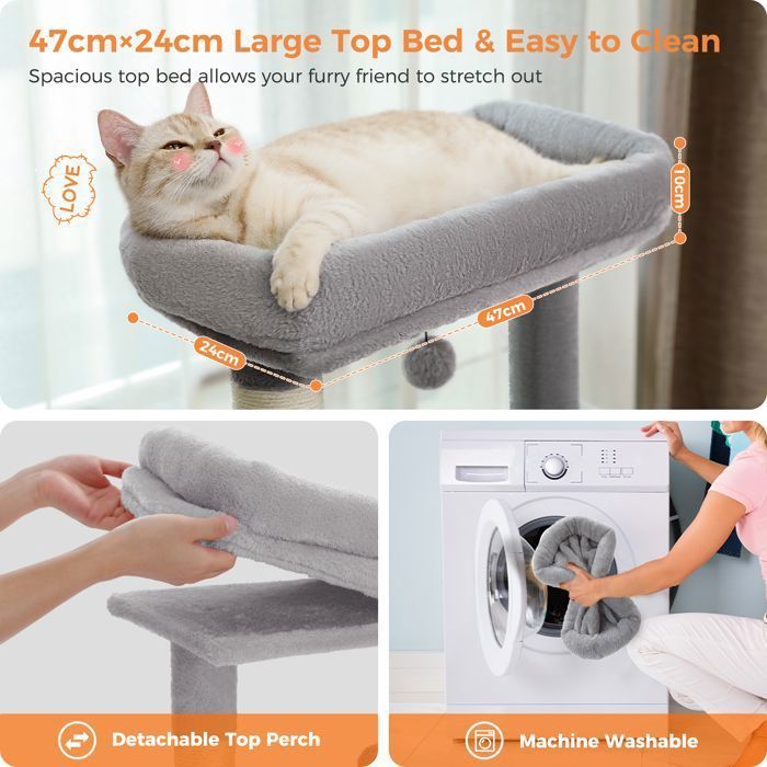 Árvore para Gatos PAWZ Road XL com Almofada Removível, Poste para Arranhar, Condomínio Duplo Grande para Gatos Grandes, 143cm Cinza