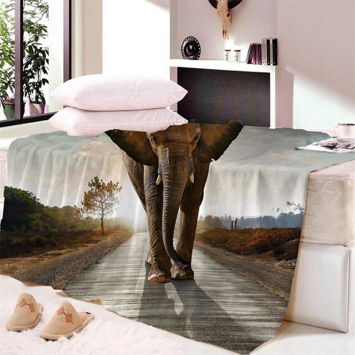 Manta con diseño de elefante, manta polar, 130x150 cm, cálida, suave, de microfibra mullida, ideal para la cama o el sofá.