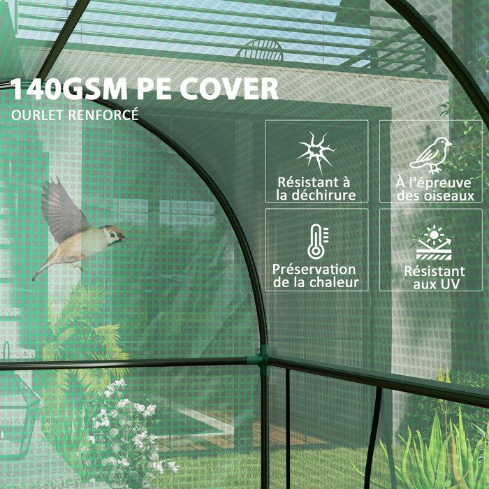 Serre de jardin - Outsunny - 2 m² - 2 portes zippées enroulables - acier PE haute densité 140 g/m² anti-UV - 2 x 1 x 1,78 m - vert