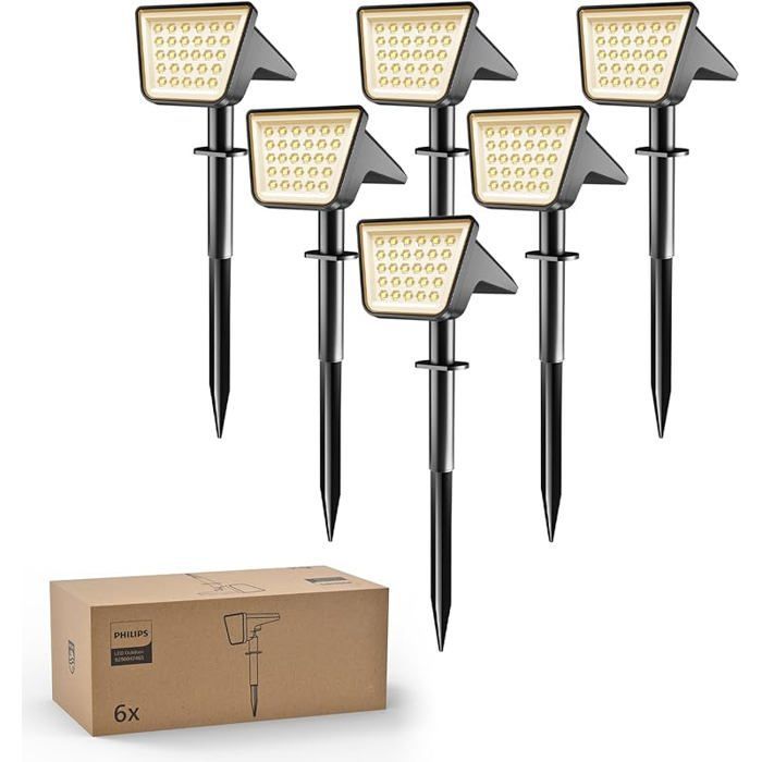 Juego de 6 focos solares exteriores impermeables con 28 LED, 3000K, iluminación paisajística para jardín.