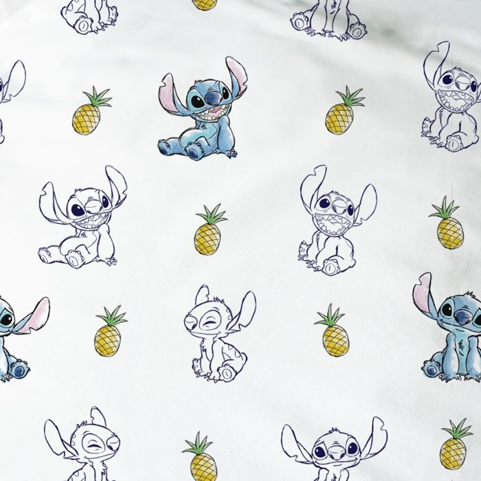 Parure de lit enfant 100% Coton - DISNEY STITCH ANANAS - Bleu/blanc - 140x200+63x63cm