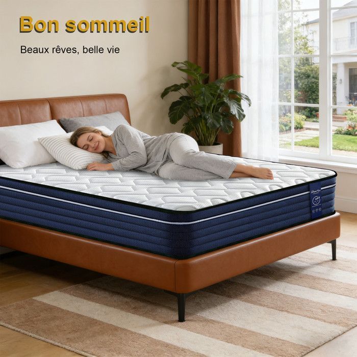 Colchón de 140x200 cm, extra grueso de 26 cm - PREMIUM - Espuma viscoelástica - Firmeza media - 7 zonas ergonómicas, muelles ensacados