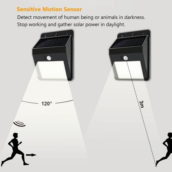 Lámpara de pared solar LED con sensor de movimiento, luz LED para jardín exterior con dos modos de funcionamiento, paquete de 4