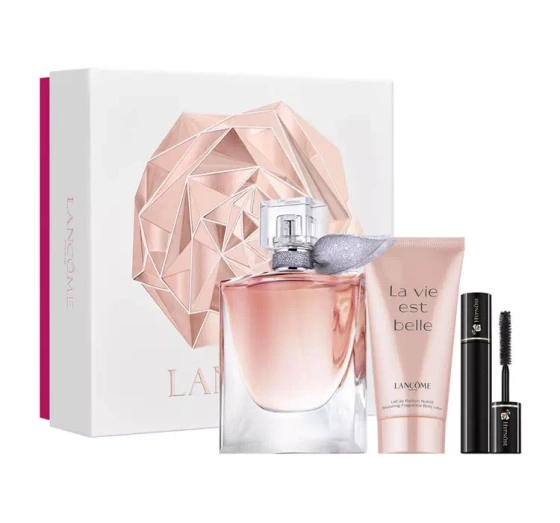 Lancôme La Vie Est Belle woda perfumowana spray 50 ml   balsam do ciała 50 ml   tusz do rzęs Hypnôse Volume Sur Mesure 01 Noir 2 ml