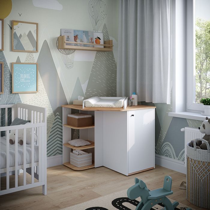 Commode à langer Kristian 85x77.3cm avec table à langer Chêne blanc/force de l'or Chêne de force doré Vicco 57889