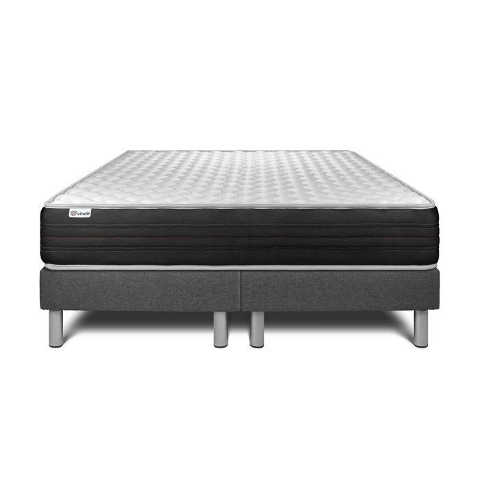 Colchón y base de cama de 180x200 cm - 2 bases de cama Gris - Vitalmemo One Gris