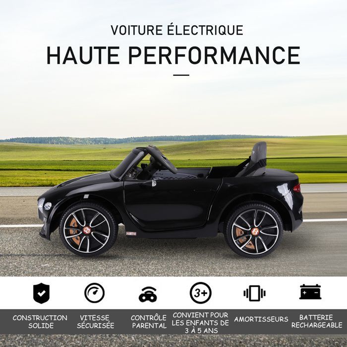 Elektrische auto - HOMCOM - kinderauto met 2 motoren en afstandsbediening, met geluids- en lichteffecten - PP - BMW Bentley - zwart