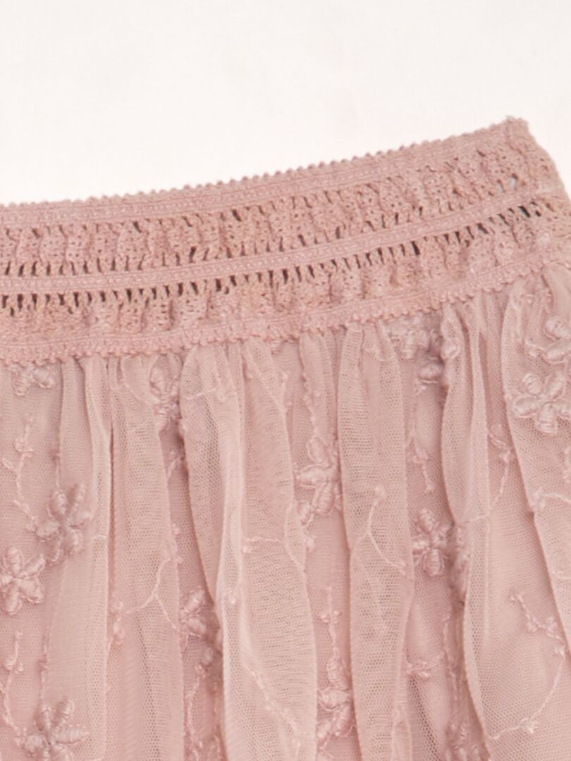 Geborduurde tule rok met wijde pijpen - ROZE