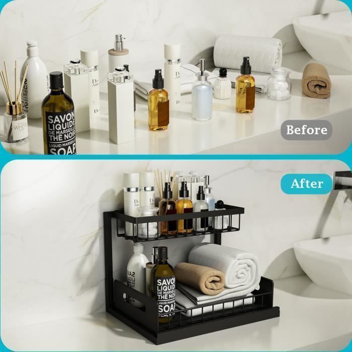 Rangement Sous Evier - Accessoires de cuisine - Noir - Coulissant - Polyvalent - Organisateur