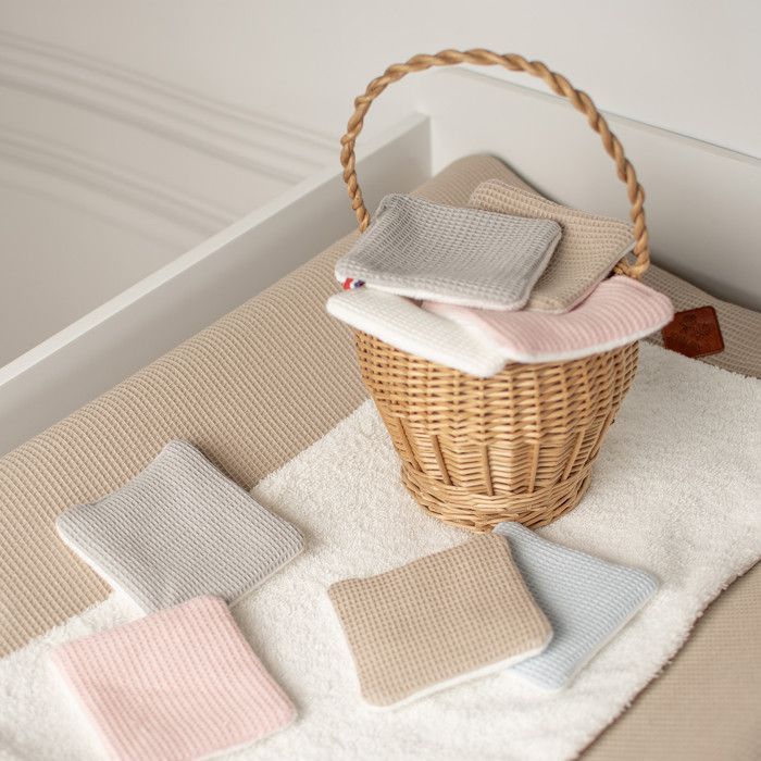 Sevira Kids | Toallitas húmedas lavables para bebé, 8 unidades, diseño de panal y bambú - Multicolor - 10x10 cm, Hecho en Francia