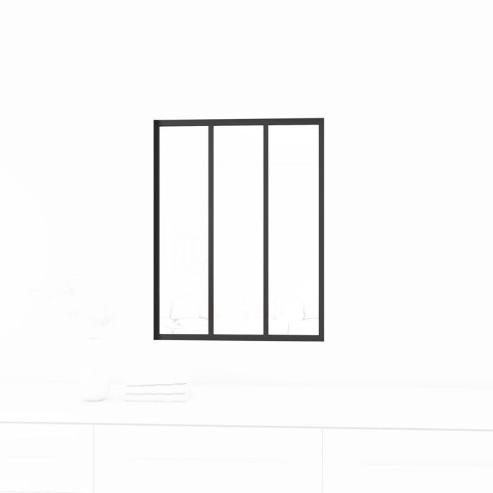 AICA Verrière Atelier en aluminium noir mat 93x108cm- Vitrage trempé 4mm- 3 carreaux Verrière fixe- kit de verrière et vitrage