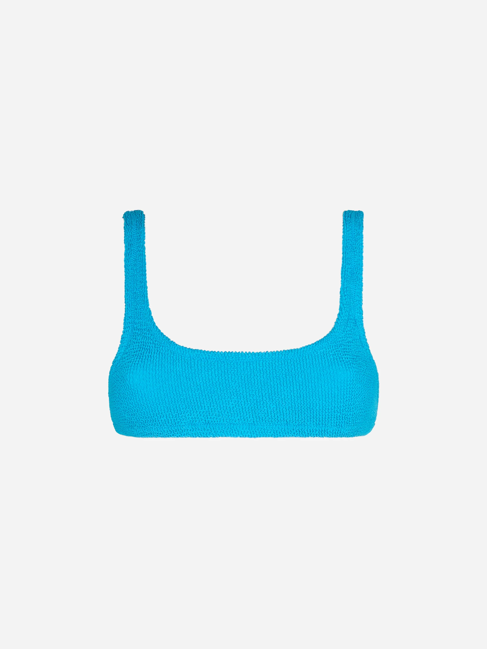 Traje de baño tipo bralette turquesa con top arrugado para mujer