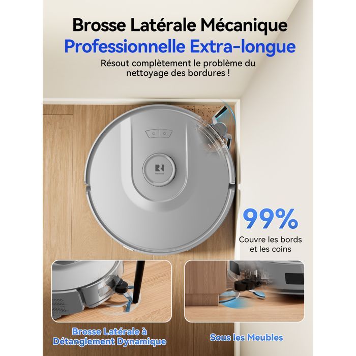 Aspirateur Robot Laveur 4-en-1,20000 Pa-Redroad R11-200min Autonomie,Vidange Auto,avec Navigation LiDAR,Charge-Auto,avec App-Gris