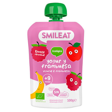 Smileat Sachet Ekologiškas aviečių jogurto gėrimas 9M vaisių tyrės paketėlis 100g 100g