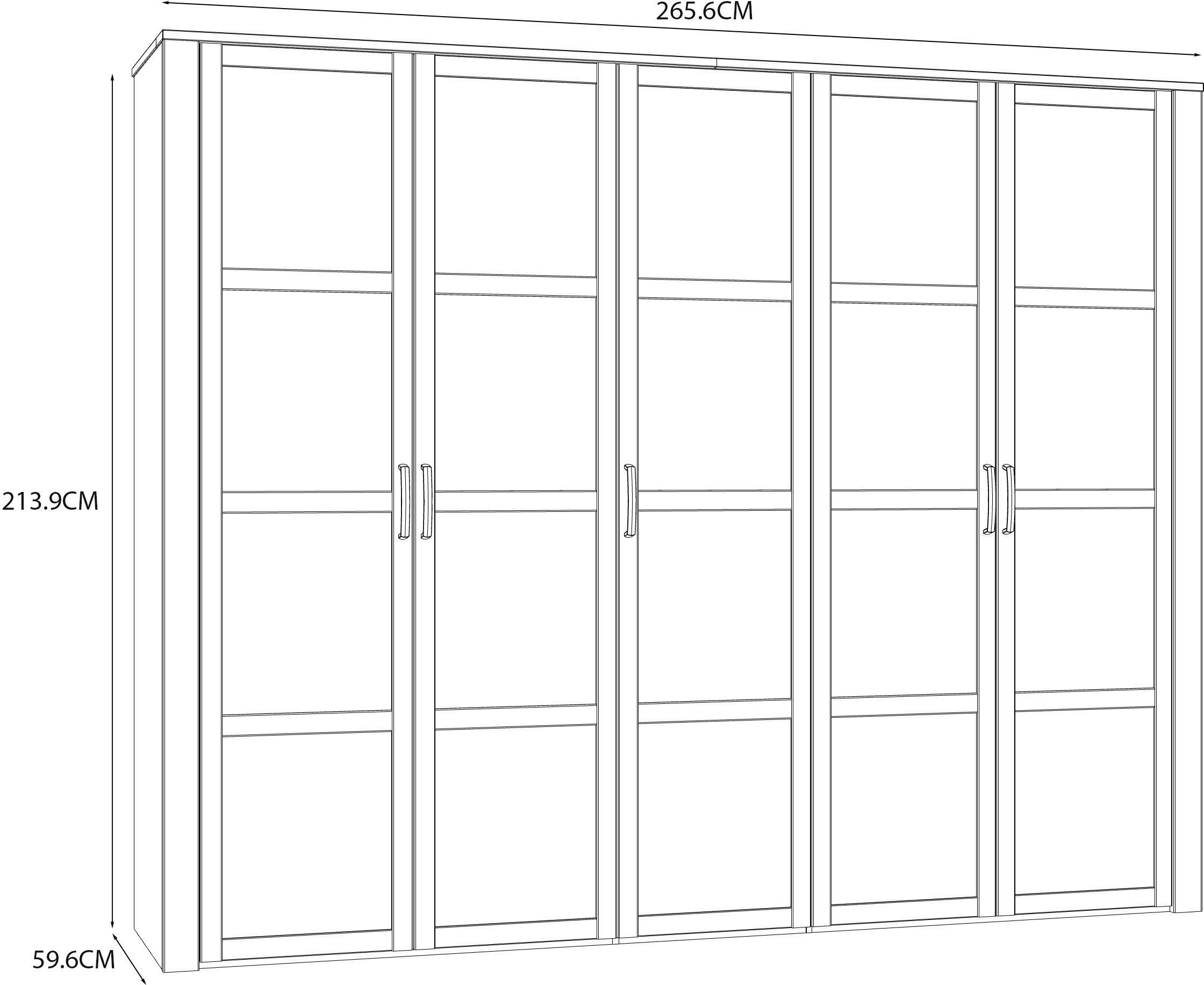 Bedroom wardrobe - BOHOL - Oak and White finish - 5 hinged doors - W265.6 x D59.6 x H214 cm