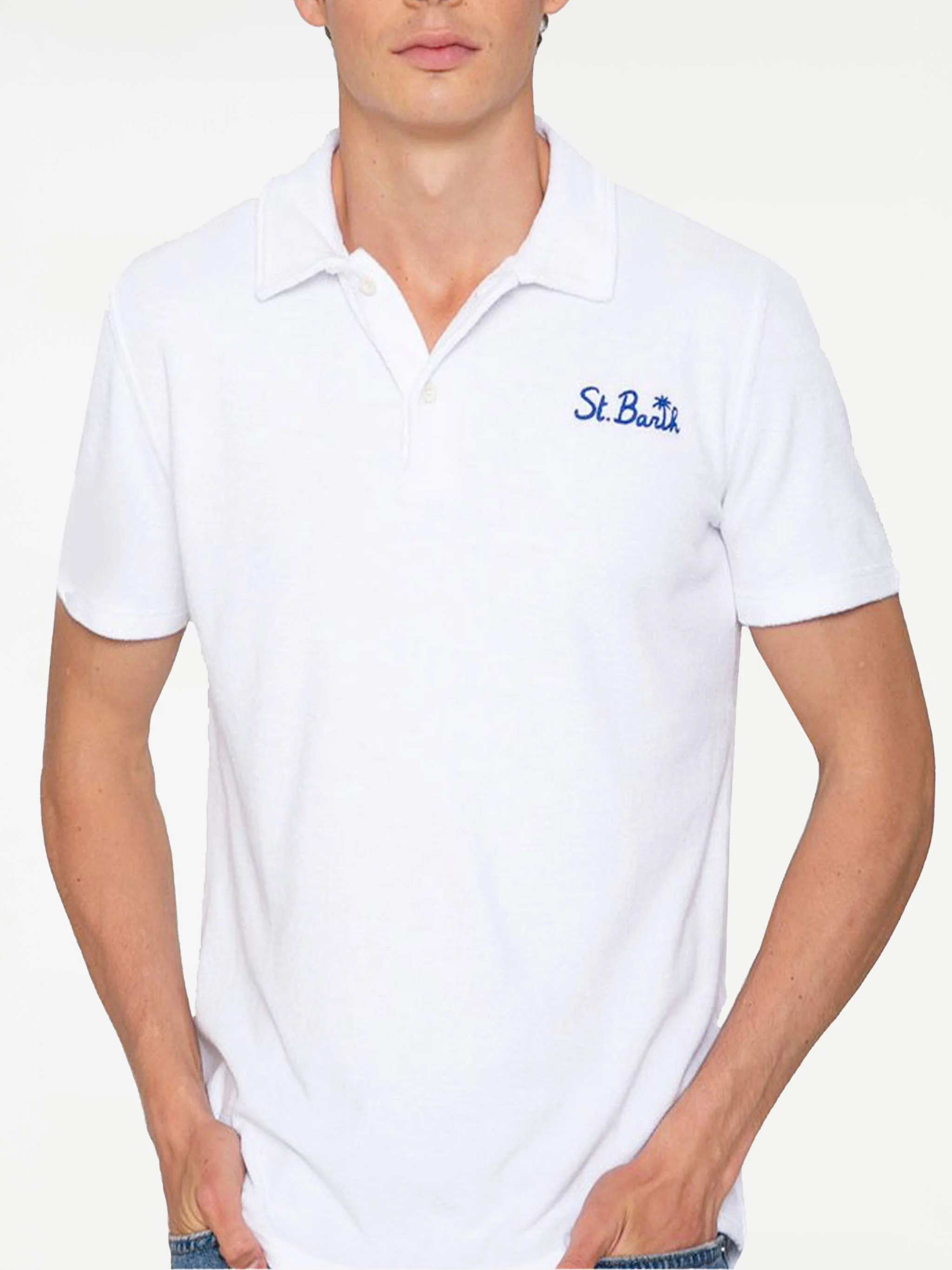 Witte badstof poloshirt voor heren