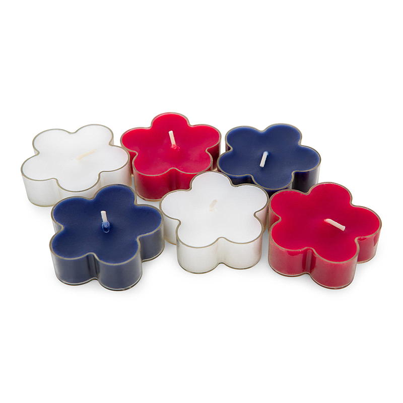 Set van 6 theelichtjes, rood/wit/blauw