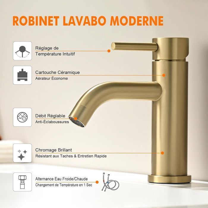 Grifo monomando para baño con rociador extraíble y mezclador cerámico silencioso para lavabo.