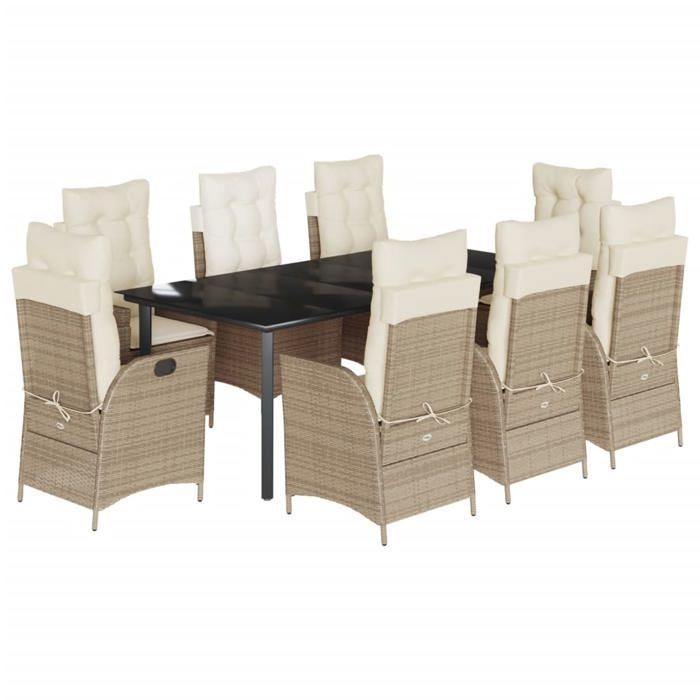 Tuinset van polyrotan - vidaXL - 9-delig - Tafel 200x100x74 cm - Ligstoelen