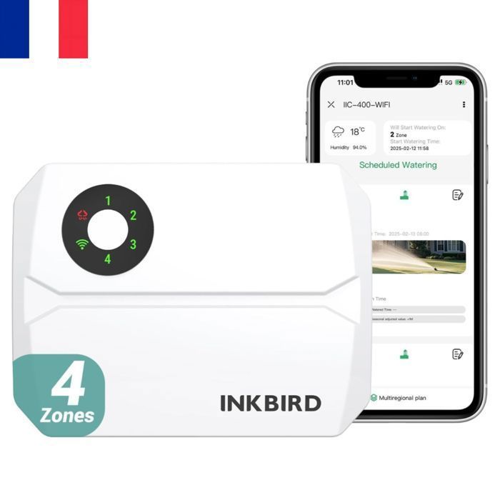 Controlador de riego WiFi de 4 vías INKBIRD IIC-400-WIFI, temporizador de riego automático, control mediante aplicación inteligente, función