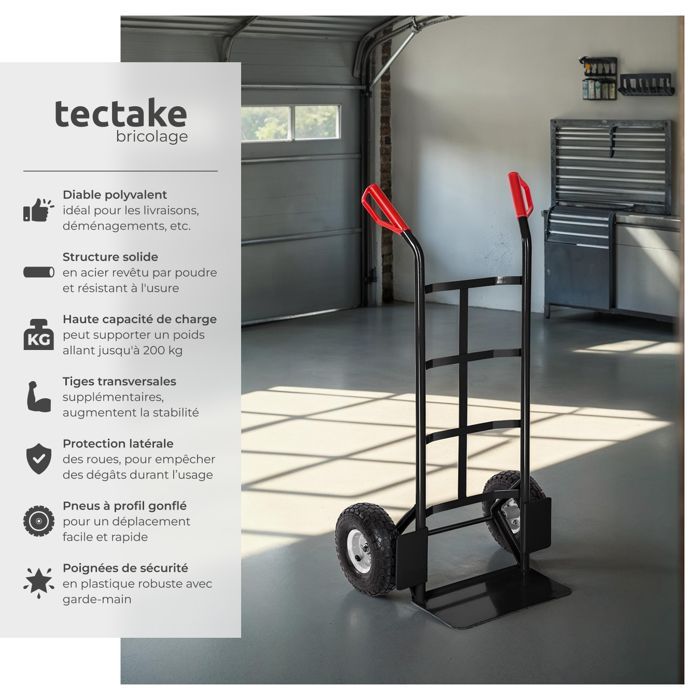 Sackkarre – TECTAKE – Stabile Sackkarre mit Stahlrahmen und Kunststoffgriffen, 200 kg Tragkraft – Schwarz