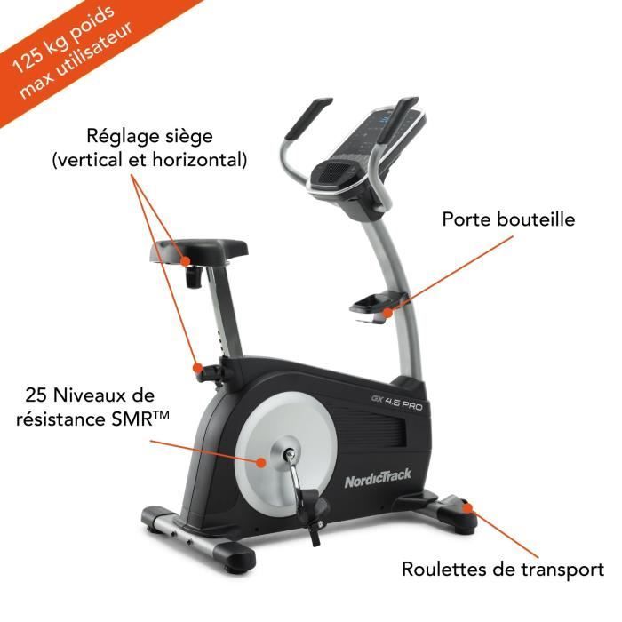 Vélo d'appartement NORDICTRACK GX 4.5 Pro Connecté iFIT - 25 Niveaux de résistance - Noir