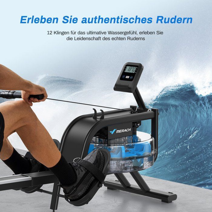 Water rower – MERACH – 15 L – 6 fill marks – Bluetooth – Zwift & Kinomap connectivity – Tablet holder – Black