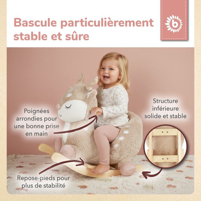 Brinquedo de Pelúcia Animal de Balanço - Bieco - Veado - Madeira Maciça - Seguro - Confortável