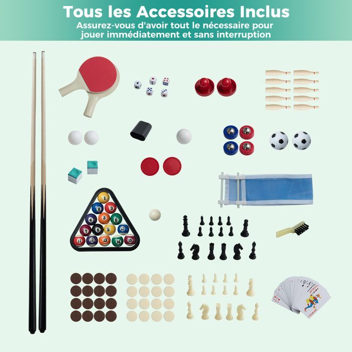 Mesa multijuegos apilable 10 en 1 COSTWAY: hockey, billar, futbolín, bolos, ajedrez - 127 x 102 x 82 cm - Madera - Accesorios completos - Para mayores de 6 años