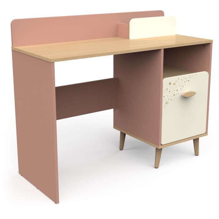 Conjunto completo de dormitorio infantil - SUZIE - Cama de 90 x 190 cm / Mesita de noche / Escritorio - Roble / Albaricoque - DEMEYERE