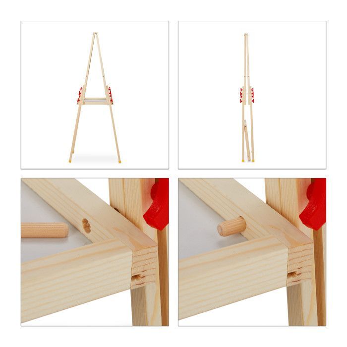 Relaxdays Kinderschildersezel in hoogte verstelbaar; magnetisch, hout, wit en krijtbord, 81-104 x 45 x 42 cm, naturel