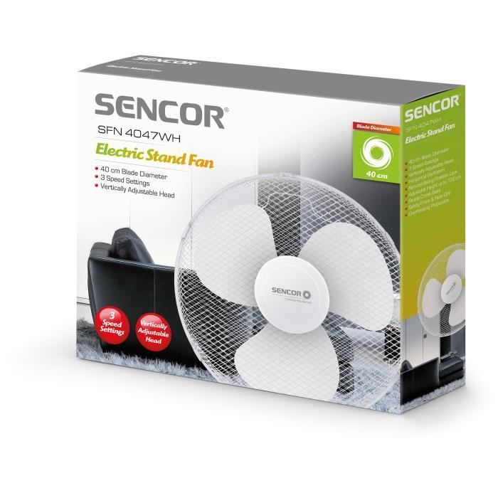Ventilatore a piantana Sencor SFN 4047WH - 3 velocità - Oscillazione a 90° - Altezza regolabile 103-126 cm