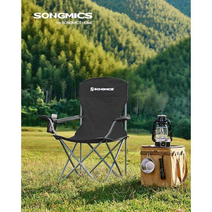 Juego de 2 sillas de camping SONGMICS - Construcción robusta - Carga máxima de 150 kg - Con portabotellas - Negro