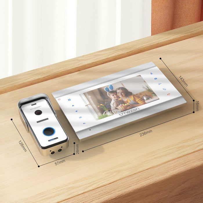 Visiophone Filaire - BAZARLAND30 - 7 Pouces - Vision Nocturne - Étanchéité IP 65 - 2 Fils